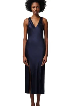 ATM AnthonyThomas Melillo ATM Silk Charmeuse Slit Detail Bias Midi Dress in^ Dresses & Jumpsuits