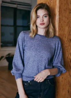 AUTUMN CASHMERE Puff Sleeve Crewneck Sweater in Blueberry^ Sweaters