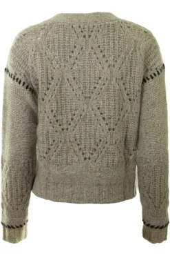 AUTUMN CASHMERE Shaker V Neck Cardi w/ Diamond in Pebble-Pepper^ Sweaters