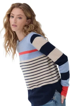 AUTUMN CASHMERE Striped Shirttail Crewneck Sweater in^ Sweaters
