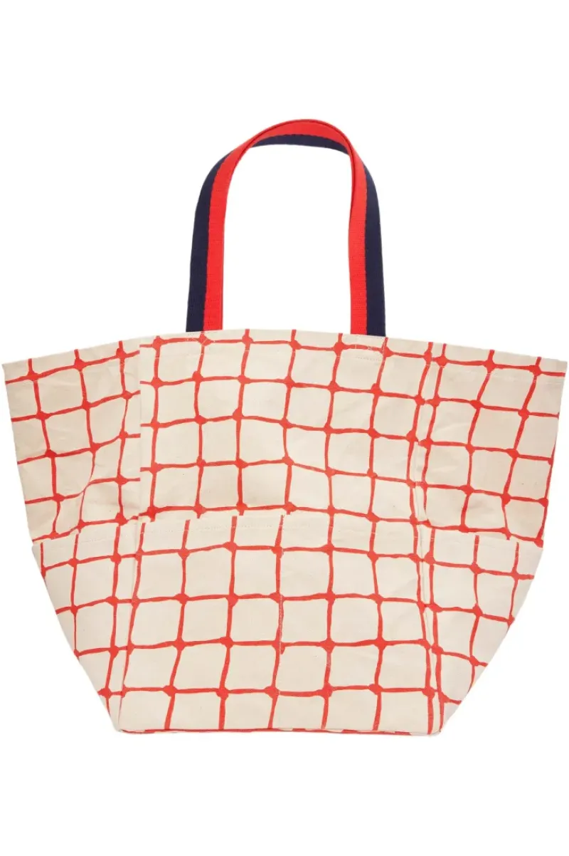 CLARE V. Giant Marine Tote in Natural w/ Bright Poppy Net Printed Canvas^ Bags