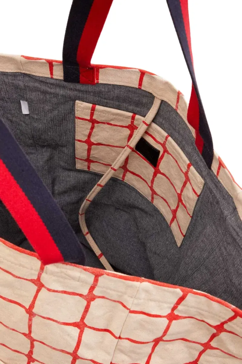 CLARE V. Giant Marine Tote in Natural w/ Bright Poppy Net Printed Canvas^ Bags