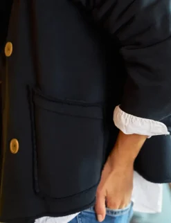 Frank & Eileen Cropped Sweatshirt Peacoat in British Navy^ Blazers & Outerwear