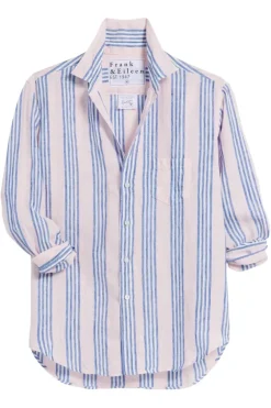 Frank & Eileen Eileen Relaxed Button Up in Blue, Pink Multi Stripe^ Tops