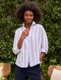 Frank & Eileen Eileen Relaxed Button Up in Blue, Pink Multi Stripe^ Tops