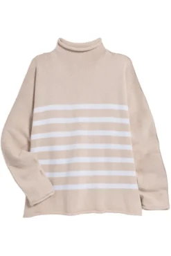 Frank & Eileen Monterey Rolled Funnel Neck Sweater in Vintage Rose with White Stripe^ Sweaters