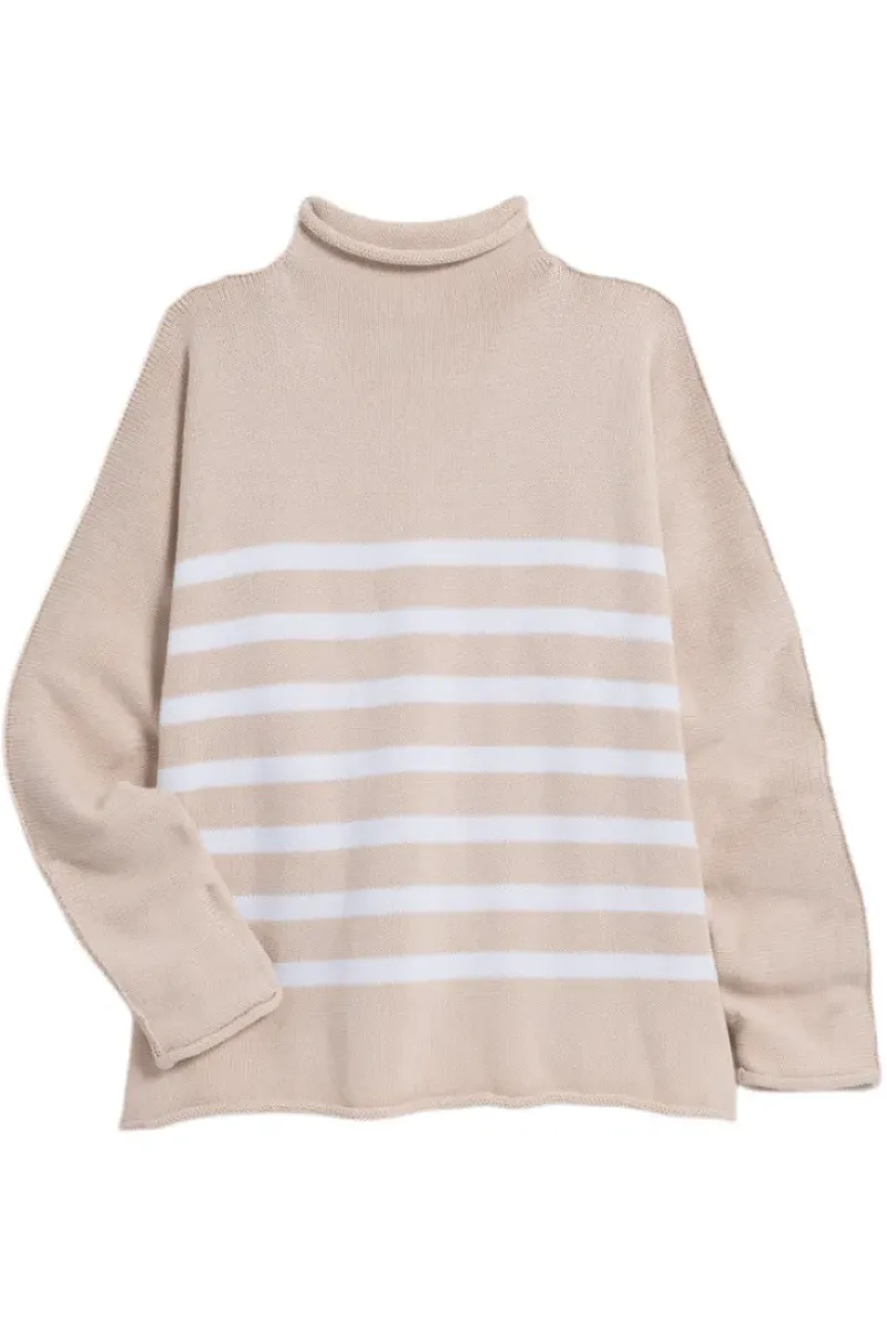 Frank & Eileen Monterey Rolled Funnel Neck Sweater in Vintage Rose with White Stripe^ Sweaters