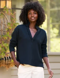 Frank & Eileen Patrick Popover Henley in British Navy^ Tops