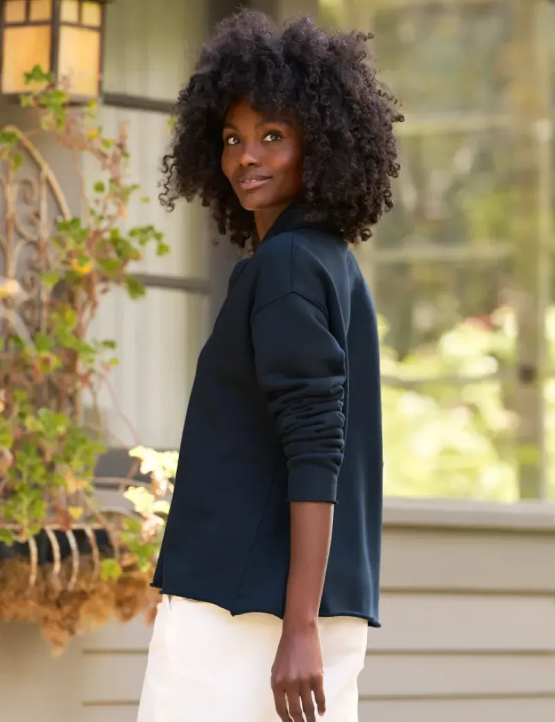 Frank & Eileen Patrick Popover Henley in British Navy^ Tops