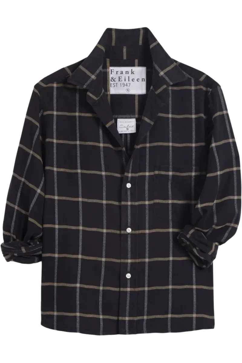 Frank & Eileen Silvio Untuckable Button Up in Black with Camel Windowpane^ Tops