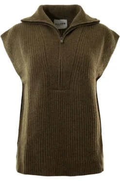 Kujten Frida Sleeveless Turtleneck Sweater in Kaki Chine^ Sweaters