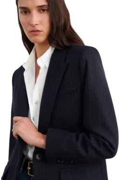 NILI LOTAN Brittan Jacket in Midnight Pinstripes^ Blazers & Outerwear