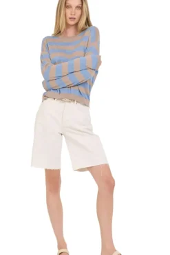 One Grey Day Sloane Cotton Striped Boxy Pullover in^ Sweaters