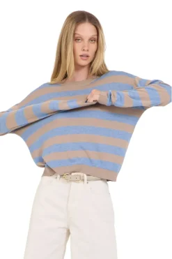 One Grey Day Sloane Cotton Striped Boxy Pullover in^ Sweaters