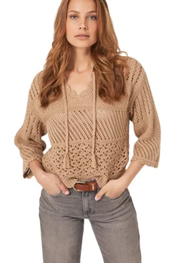 REPEAT Cashmere Ajour Cotton Sweater with Crochet Details in^ Sweaters