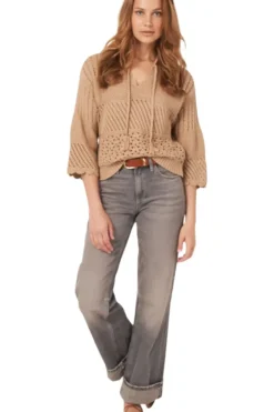 REPEAT Cashmere Ajour Cotton Sweater with Crochet Details in^ Sweaters