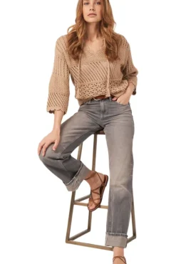 REPEAT Cashmere Ajour Cotton Sweater with Crochet Details in^ Sweaters