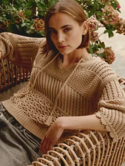 REPEAT Cashmere Ajour Cotton Sweater with Crochet Details in^ Sweaters