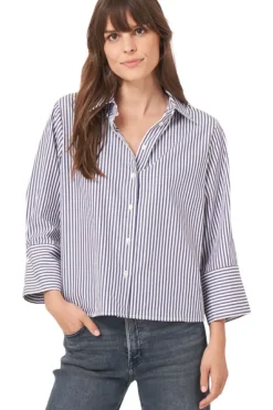 REPEAT Cashmere Cotton Blouse with Stripes in^ Tops