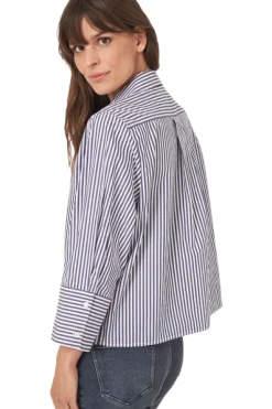REPEAT Cashmere Cotton Blouse with Stripes in^ Tops