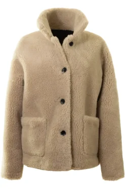 REPEAT Cashmere Faux Sherpa Leather Coat in Morro / Blush^ Blazers & Outerwear