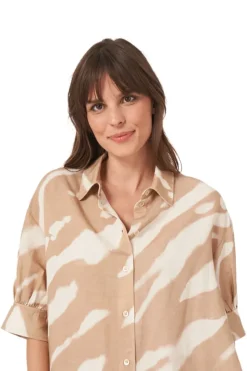 REPEAT Cashmere Linen Blend Shirt Dress with Animal Print in^ Dresses & Jumpsuits