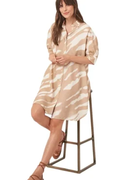 REPEAT Cashmere Linen Blend Shirt Dress with Animal Print in^ Dresses & Jumpsuits