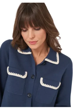REPEAT Cashmere Polo Neck Buttoned Cardigan with Crochet Details in^ Sweaters