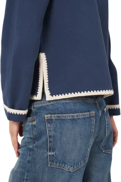 REPEAT Cashmere Polo Neck Buttoned Cardigan with Crochet Details in^ Sweaters