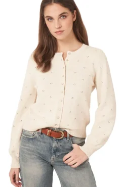REPEAT Cashmere Pure Cotton Pointelle Cardigan with Pearl Buttons in^ Sweaters