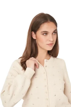 REPEAT Cashmere Pure Cotton Pointelle Cardigan with Pearl Buttons in^ Sweaters
