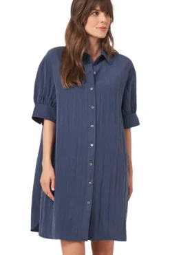 REPEAT Cashmere Shirt Dress with Short Puff Sleeves in^ Dresses & Jumpsuits