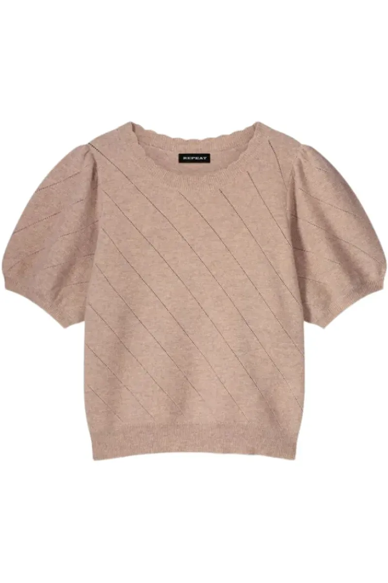 REPEAT Cashmere Short Sleeve Pointelle Cashmere Sweater in^ Sweaters