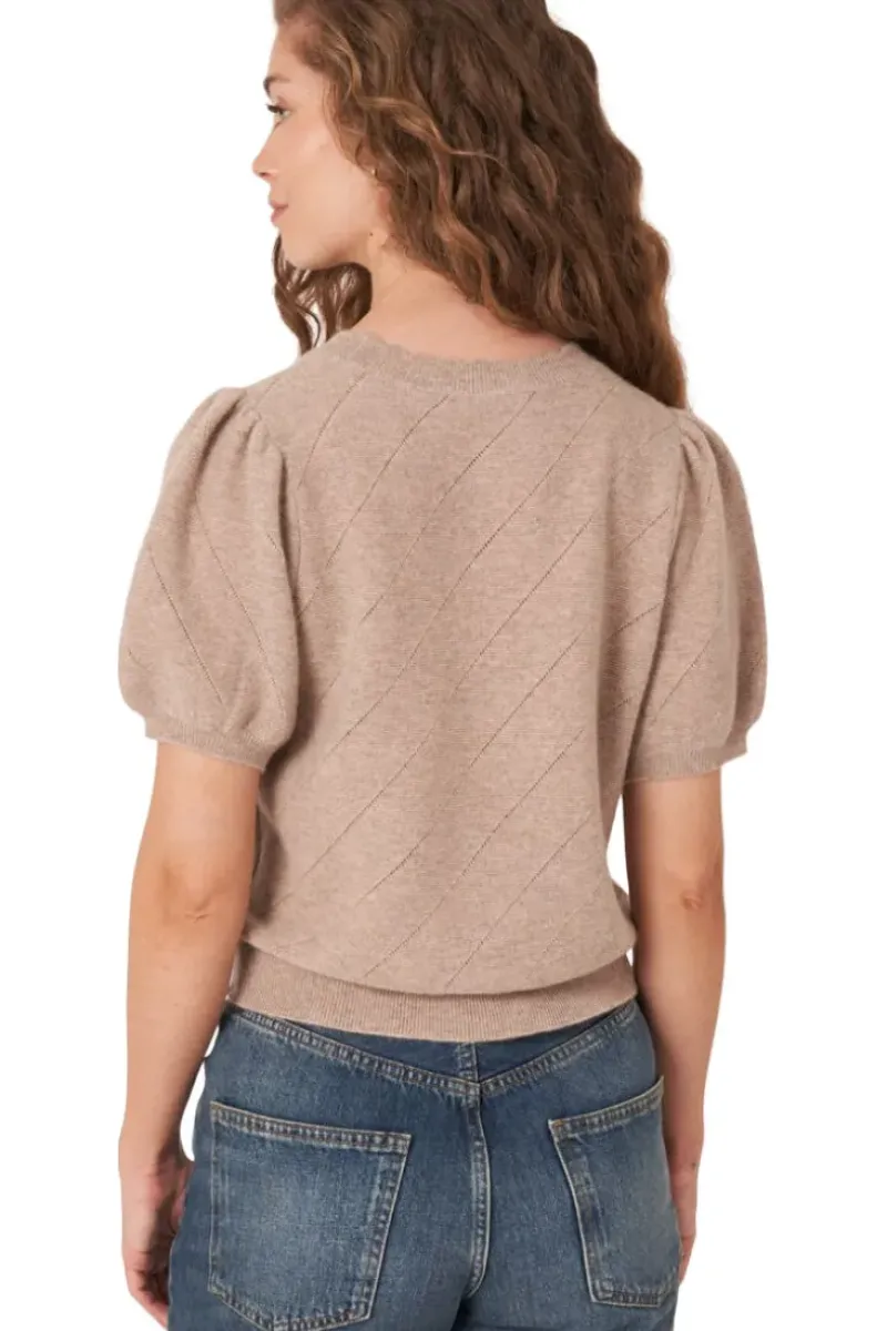 REPEAT Cashmere Short Sleeve Pointelle Cashmere Sweater in^ Sweaters