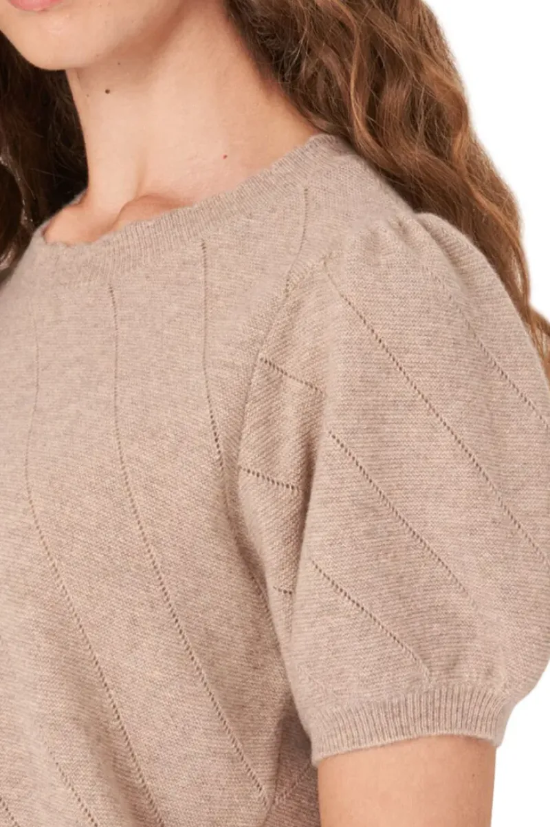 REPEAT Cashmere Short Sleeve Pointelle Cashmere Sweater in^ Sweaters