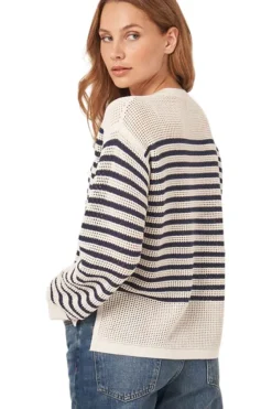 REPEAT Cashmere Striped Ajour Sweater in^ Sweaters