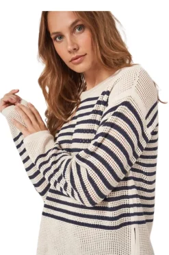 REPEAT Cashmere Striped Ajour Sweater in^ Sweaters