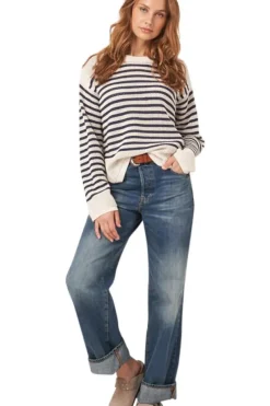 REPEAT Cashmere Striped Ajour Sweater in^ Sweaters