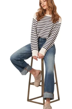 REPEAT Cashmere Striped Ajour Sweater in^ Sweaters