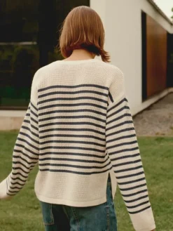 REPEAT Cashmere Striped Ajour Sweater in^ Sweaters