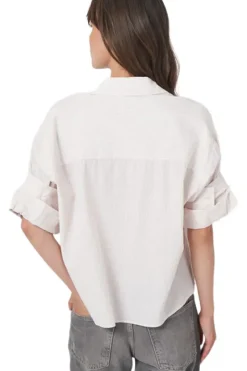 REPEAT Cashmere Striped Shirt with Turn Up Cuffs in^ Tops