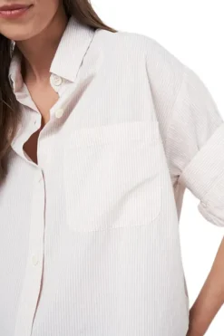 REPEAT Cashmere Striped Shirt with Turn Up Cuffs in^ Tops