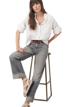 REPEAT Cashmere Striped Shirt with Turn Up Cuffs in^ Tops