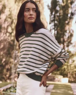 The Great Rollneck Pullover in Olive and Cream Stripe^ Sweaters