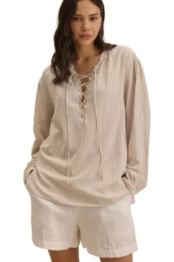 VELVET Deara Cotton Blend Striped Blouse in^ Tops