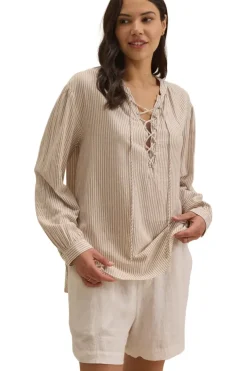 VELVET Deara Cotton Blend Striped Blouse in^ Tops