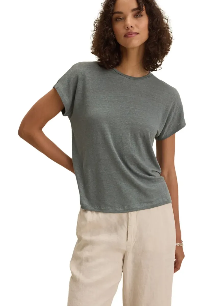 VELVET Jasmine Linen Knit Short Sleeve Crewneck Tee^ Tops
