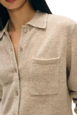 WHITE & WARREN Cashmere Embroidered Stitch Shirt^ Sweaters
