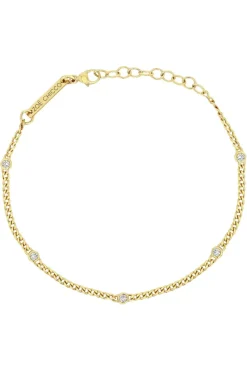 ZOE CHICCO Extra Small Curb Chain Bracelet with 5 Floating Diamonds in 14k^ Bracelets