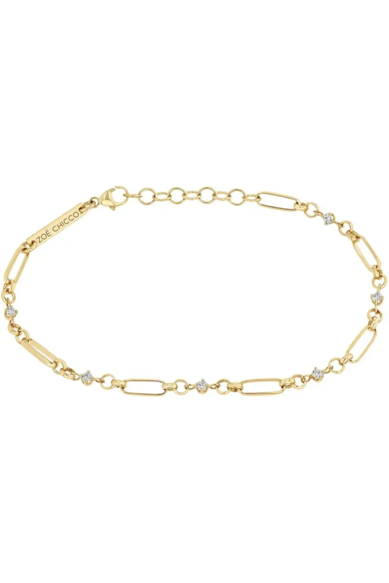 ZOE CHICCO Linked Prong Diamond & Medium Paperclip Rolo Chain Bracelet in 14k^ Bracelets
